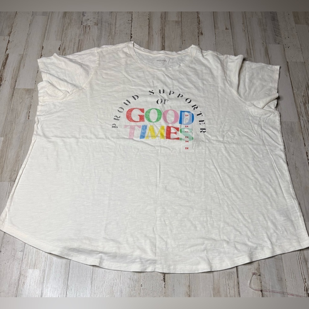 Old Navy Size 3X Bone Color Graphic Short Sleeve Womens Top
